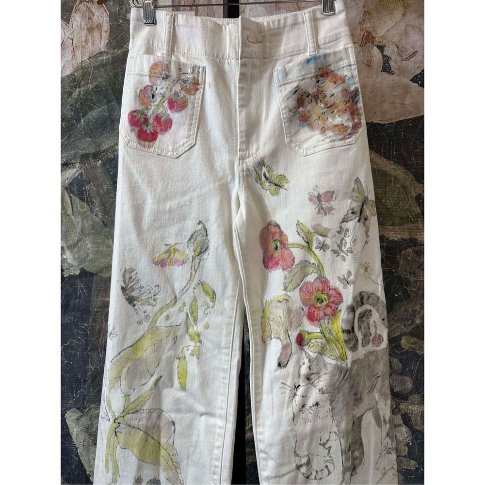 New Anthropologie MAEVE Swan Gossip Colette Denim Crop Wide-Leg Jeans sz 26 - Picture 11 of 13